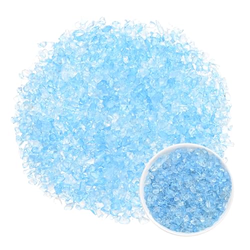 M METERXITY 1.1lb/500g Assorted Tumbled Chips Stone, 5-7 mm Crushed Crystal Quartz Pieces for Vases Filler/Aquarium/Succulent Plants Decor, Irregular Shaped Stones [Blue] - color: Blue