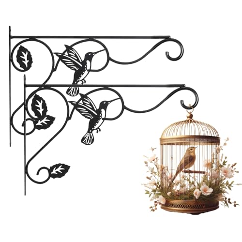 2 Packs Plant Hooks for Hanging, 12 Inch Indoor/Outdoor Metal Wall Black Hangers, Sturdy Plant Bracket for Planters, Wind Chimes, Lanterns, Bird Feeders, Garden, Home, Patio Decor - color: Hummingbird-B