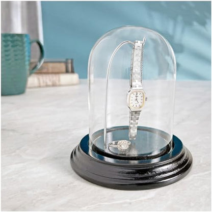 Plymor 3" x 4" Watch Glass Display Dome Cloche - color: Black Base / Silver Wire