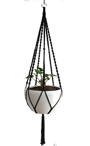 Plant Hanger Macrame Cotton 6 Legs 51 Inches in Tan and Green Color for Indoor Outdoor, Living Room, Kitchen, Deck, Patio, High and Low Ceiling with Size of 10-12 inches Without THE Pot (Black) - color: Black