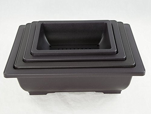 4 Mix Dark Brown Rectangular Plastic Bonsai Training Pot, Cactus & Succulents Planter - 6.25" to10 (0406-09)