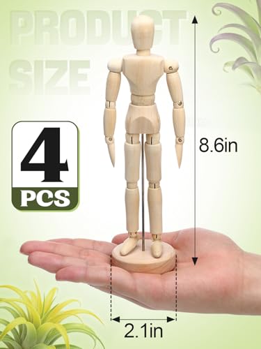 ANPHSIN 4 Pcs 8.6'' Wooden Air Plant Holder, Adjustable Poses