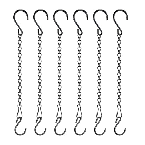 6 Pack 11 Inch Plant Hanger,Black Hanging Chains with S Hooks for Hanging Plants,Adjustable Replacement Plant Hangers Outdoor for Bird Feeders,Lanterns and Flower Basket Pots,Black - color: Black
