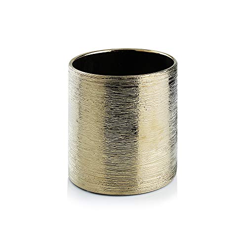 WGVI Gold Etched Ceramic Cylinder Vase Width 3.75" Height 4", Flower Arrangements, Candle Holder, Terrarium Planter Pot, Storage Container Organizer, Pen Brush Holder, Scratched Texture, 1 Piece - color: Gold_etched, size: 3.75"x4"H (1 Pc)