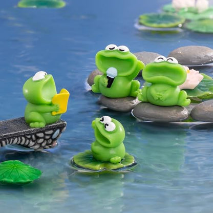 15Pcs Mini Resin Green Frogs Figurines - Tiny Big Mouthed Singing Miniatures for Cake Toppers, DIY Dollhouse, Fairy Garden, Moss Landscape, Terrarium Crafts, Home Decor