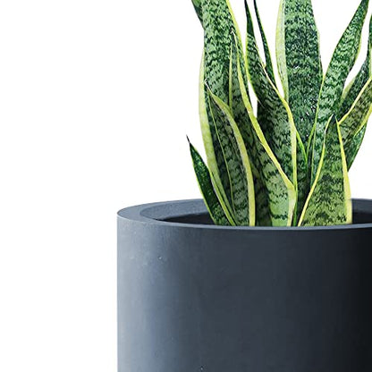 Kante Accent Round Cylinder Charcoal Concrete Planter 12.6" Tall, Outdoor - color: Charcoal, size: 12.6" Dia