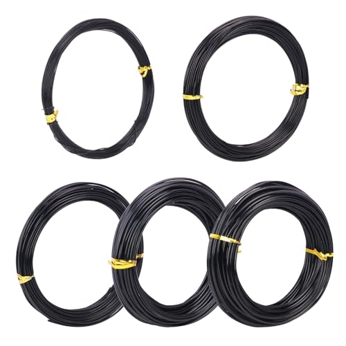 5 Roll Anodized Aluminum Bonsai Training Wire Kit with Bag, Black Bonsai Training Wire, Plant Wire Kit for Bonsai Artists & Beginners by Biugaaufai (1.0mm, 1.5mm, 2.0mm, 2.5mm, 3.0mm,5-Size 328 Feet) - size: 5 Rolls (1.0-3.0 mm, 328 ft total), style: Blac