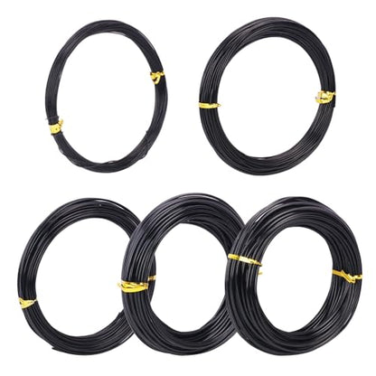 5 Roll Anodized Aluminum Bonsai Training Wire Kit with Bag, Black Bonsai Training Wire, Plant Wire Kit for Bonsai Artists & Beginners by Biugaaufai (1.0mm, 1.5mm, 2.0mm, 2.5mm, 3.0mm,5-Size 328 Feet) - size: 5 Rolls (1.0-3.0 mm, 328 ft total), style: Blac