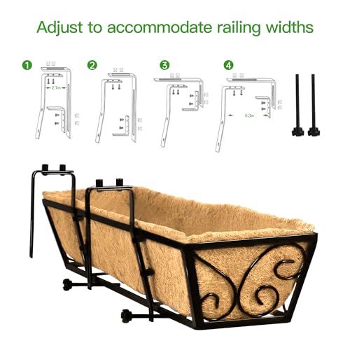 Y&M 30 Inch Butterfly Window Box Planter. Railing Planters for Outdoor Plants, Over the Railing Planter Boxes & Wall Mount, Rust-Resistant Steel with Coco Coir Liner for Balcony, Deck - 6 PCS - color: 30inbutterfly6p