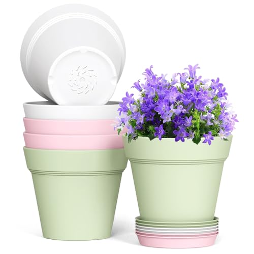 WSMKSZ 6 Inch Thick Plastic Plant Pots with Drainage Holes and Trays – 6 Pack Nursery Pots for Indoor & Outdoor House Plants, Seedling Starter Planters for Garden Flowers, Colorful - color: Multicolor, size: 6in 6pcs