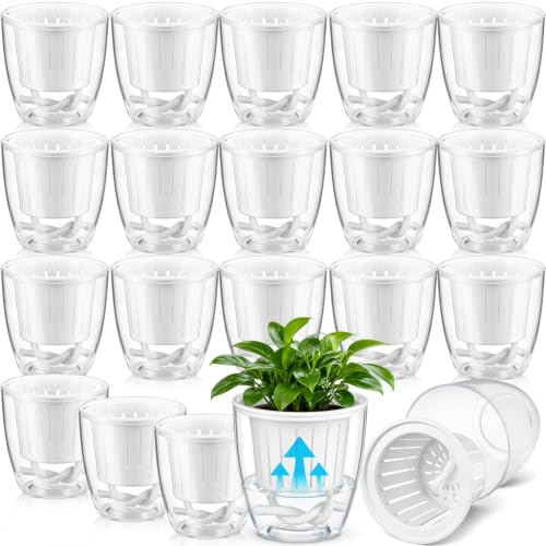 18 Pcs Self Watering Pots, Plastic Plant Pot with Inner Pot Self Watering Wick Planter pots for Indoor House Plants, Flowers, Succulents (3.5'',Transparent White) - color: Transparent White, size: 3.5''