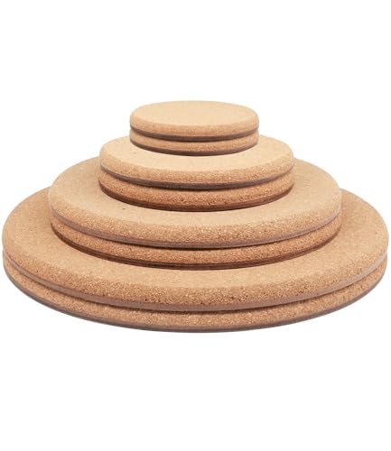 Cork Plant Coasters, Double Layers, 4 Sizes (4/6/8/10 Inch), 8 Pcs | Double Layers, Eucalyptus Wood Back, Thick & Hard, Absorbent Cork Plant Mats, Cork Trivets for Hot Dishes, For House Plants - size: 4/6/8/10 inch - 8 Pcs