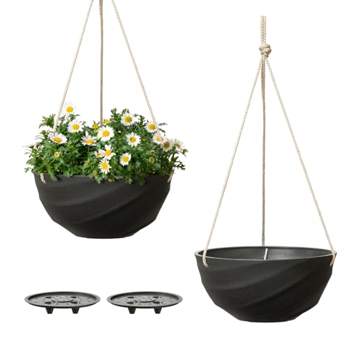 La Jolie Maison Self-Watering Indoor Hanging Planters, Set of 2,10 Inch | Black Hanging Baskets with Self-Watering Tray and Plant Pots for Windows, Indoor Plants, Balconies and Patios. - color: Jet Black