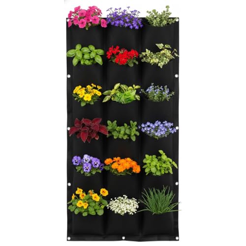 WFIST Vertical Hanging Planter Bag, Breathable Felt Wall Garden Planter with Metal Grommets, Indoor/Outdoor Space-Saving Herb & Flower Growing Pouch (18-Pocket) - style: 18-Pocket