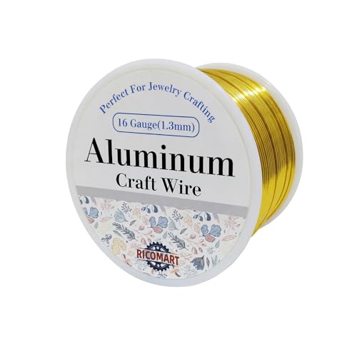 16 Gauge Aluminum Craft Wire Gold 180FT 1.3mm, Jewelry Making, Flexible Bendable Armature Wire for Sculpting, Floral Crafts, Metal Wire Wrapping, DIY Art Projects & Wreath Making - color: Gold, size: 16gauge