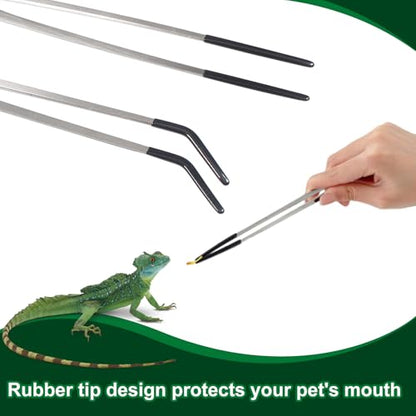 Stainless Steel Reptile Feeding Tongs 10.6" Straight and Curved Long