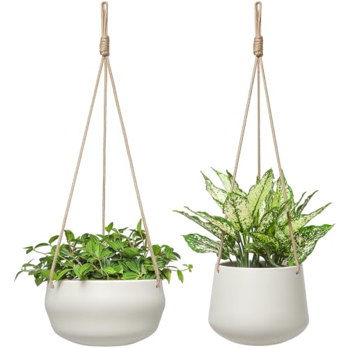 Mkono Ceramic Hanging Planters for Indoor Plants, 8" Shallow & 6" Deep 2Pcs