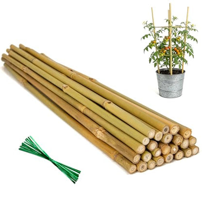 Plant Stakes Natural Bamboo Sticks - 25 Pcs Bamboo Garden Stakes for Plants 18 Inches Plant Support Sticks with Twist Ties for Tomatoes Beans Orchid Flowers Indoor Outdoor Potted Climbing Plants - size: 18in,25PCS