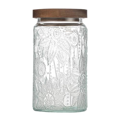 Vintage Glass Jar with Lid, Airtight Candy Coffee Canister Food Storage - color: (34oz)Sunflower