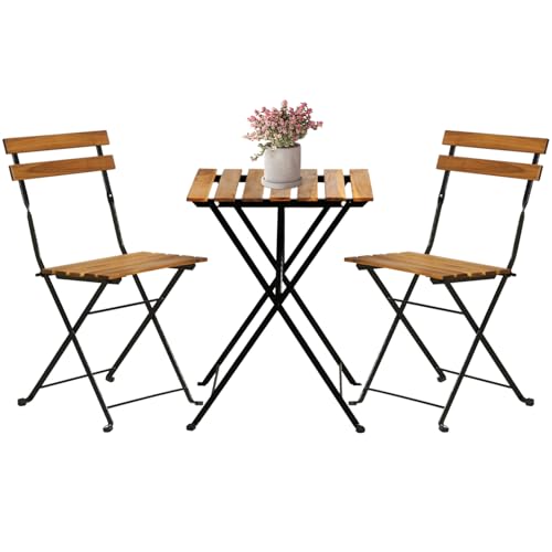 3 Pieces Folding Patio Furniture Set Bistro Set Portable Conversation Set All Weather Resistant Outdoor Furniture with 2 Folding Chairs Table for Patio Outdoor Backyard, Nature - color: Nature