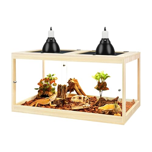 PROLEE 35 Gallon Bearded Dragon Tank, 32 x 16 x 16 Inch Tempered Glass Reptile Enclosure with Metal Mesh Top, Lockable Sliding Front Doors, Large Lizard and Snake Terrarium, Oak - color: Oak, size: 35 Gallon (32x15.5x15.5 Inch)