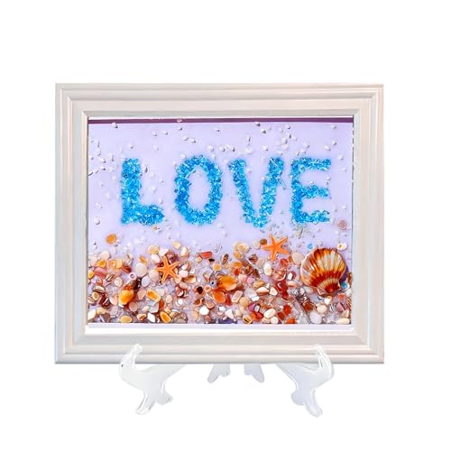 CIYOJA Sea Glass Stained Glass Kit – Love Mosaic Art Kit for Adults, DIY Resin Art Craft Kit with Crushed Seaglass, Framed Beach Artwork for Beginners & Creative Art Projects Home Décor - color: Blue-Love