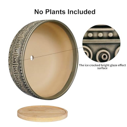G EPGardening 8 Inch Ceramic Succulent Planter Pots Round Shallow Bonsai Planter Pot for Indoor Plants with Drainage and Bamboo Saucer Gray - color: Gray