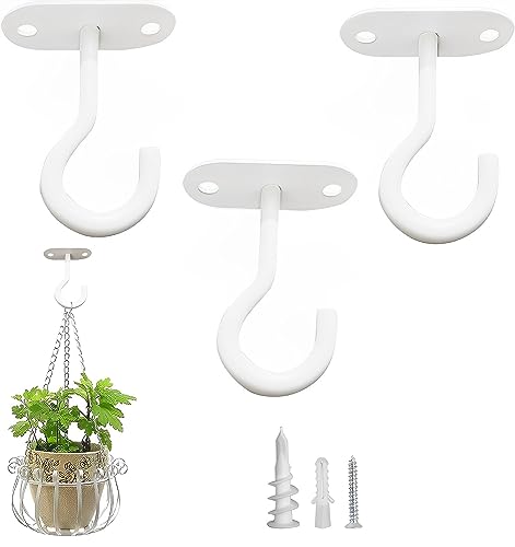 Ceiling Hooks for Hanging Plants 3 Pack, Plant Hanger Indoor Hanging Hooks - color: Pure White