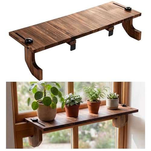 Window Plant Shelf No Drilling Windowsill Extender Bracket, Brown - color: Brown