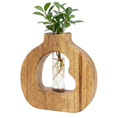 Plant Propagation Station with Glass Test Tube Vases, Wooden Stand Planter Terrariums for Hydroponic Plant Cuttings, Home Office Desktop Decor, Gift for Plant Lovers - size: 6.1"x5.9"