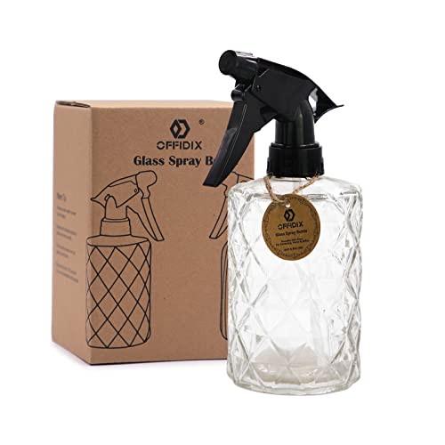 OFFIDIX Glass Spray Bottle, Plant Mister,Pressure Watering Can, Water Spray Bottle with Adjustable Nozzle, 0.35L/11.8oz Handheld Spray Bottles for Outdoor Indoor Garden, Plants, Cleaning Solutions - color: Rhombus White