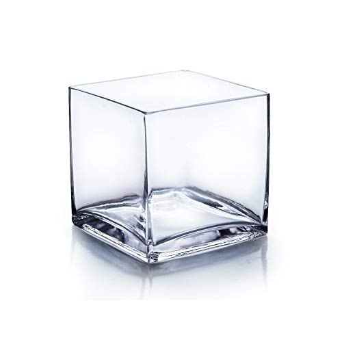 WGV Cube Glass Vase, Candle Holder, 6"x6"x6", [Bulk Qty and Size Options] Clear Elegant Floral Accent Container Planter Terrarium for Wedding Party Event Home Decor, 1 Piece - size: 6"