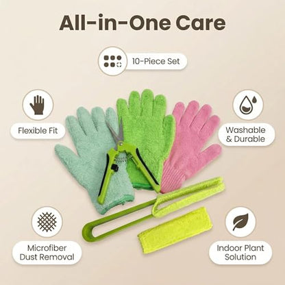 10Pcs Microfiber Plant Dusting Gloves,Plant Cleaning Gloves Plant Leaf Cleaner Leaf Cleaning with Separate Cloth Covers and Garden Shear House Plants Indoor Outdoor Garden Plant