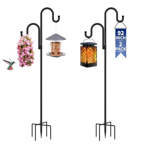 Double Shepherds Hooks for Outdoor 2 Pack 92 Inch | Stable yard hanging pole, perfect for hummingbird feeders, wind chimes, lanterns & outdoor decorative ornaments - size: 92 Inch