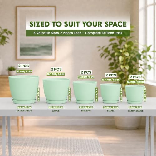 Plant Pots Indoor with Drainage, 10 Pack Multi-Size Planters Set, Aqua - color: Aqua, size: Pack of 10