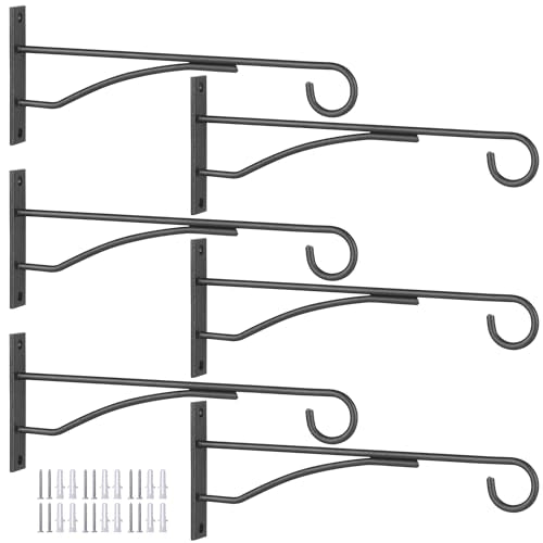 Eyrosa 8" Plant Hangers Hanging Hooks Minimalist 6 Pack, Black | Plant Bracket for Wall Fence Porch Outdoor Indoor, Metal Hooks for Basket, Flower, Planter, Feeder, Lantern, Wind Chime - color: Black