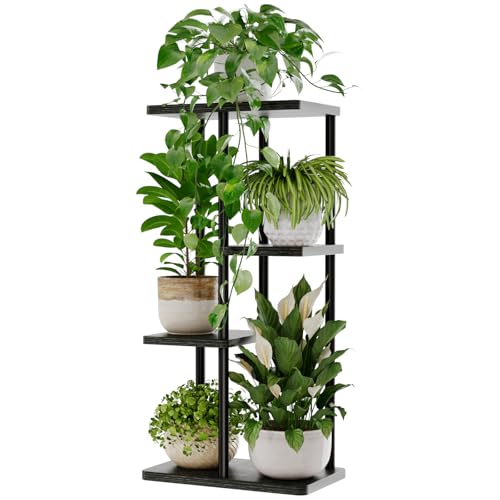 Bamworld Plant Stand 4 Tier Corner Metal Shelf Black - color: Black, size: 4 Tier