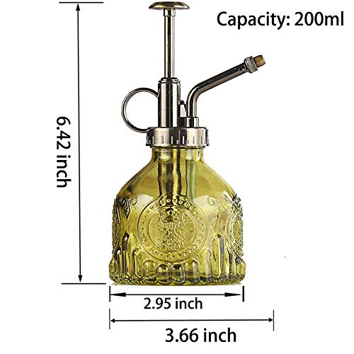 Plant Mister Glass Spray Bottle Small Plant Watering Can 6.4" Tall Retro Indoor Watering Can Bronze Plastic Top Pump for Garden Indoor Plant Sprayer - color: Army Green
