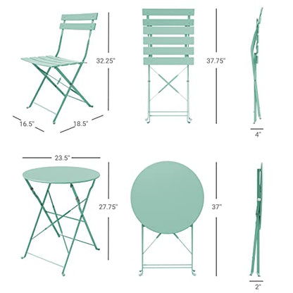 Grand patio 3-Piece Bistro Set Folding Outdoor Furniture Sets with Premium Steel Frame Portable Design for Bistro & Balcony (Mint Green with Cushion) - color: Mint Green, style: with Cushion
