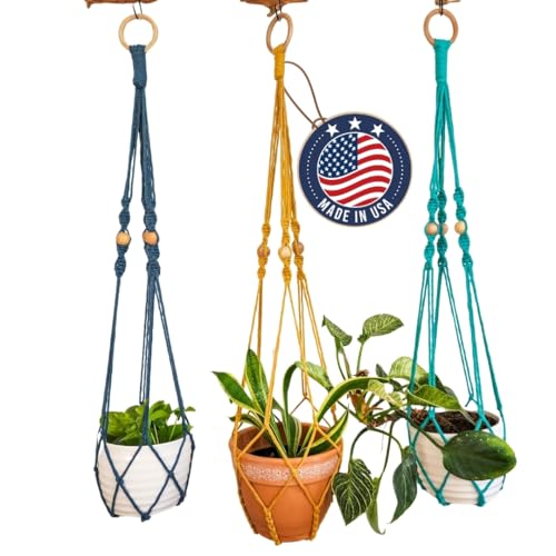 Handmade By Uruba Macrame Plant Hanger Indoor Macrame - 3ft Macrame Plant Hangers Indoor for Live Plants Indoor Outdoor Decor Boho Decor Small Hanging planters for Plants (Set of 3: Cozy Combo) - color: Set of 3: Cozy Combo