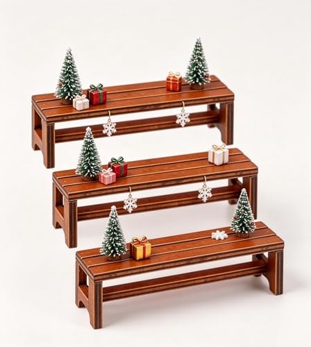 3pcs Wooden Miniature Bench Set, Dollhouse Furniture Mini Bench Model Craft Mini Chairs Garden Bonsai Ornaments Park Street Seat Dollhouse Decoration Accessory