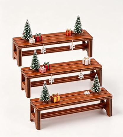 3pcs Wooden Miniature Bench Set, Dollhouse Furniture Mini Bench Model Craft Mini Chairs Garden Bonsai Ornaments Park Street Seat Dollhouse Decoration Accessory