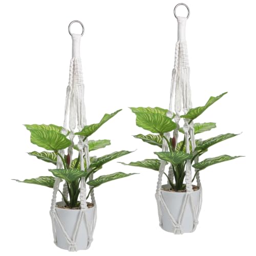 2Pack Macrame Plant Hangers, 20" Indoor Hanging Plant Holder | Hanging Planters Handmade Woven Cotton Sturdy Flower Pot Holder for Indoor Outdoor Boho Home Decor - White (Pot NOT Included)