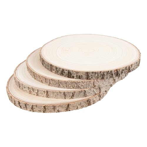 Maputune 4 Pcs 8-9 inches Large Unfinished Wood Slices for Centerpieces, Natural Rustic Wooden Plate for DIY Craft, Round Wood Chips for Table Signage Painting Wedding Party Christmas Decor - size: 8-9 IN, 4pcs