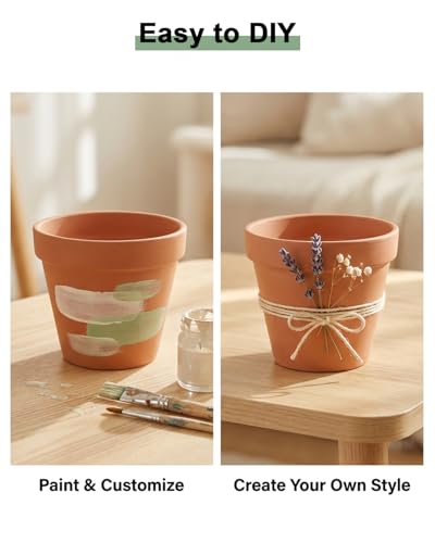 Riseuvo 4 Inch Terracotta Pots with Saucer – 6 Pack Small Clay Flower Pots with Drainage Hole for Succulents, Herbs, Indoor & Outdoor Plants, Wedding Favors - size: 4 inch