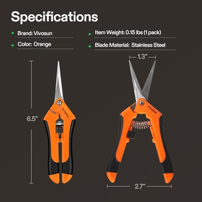 VIVOSUN 6.5 Inch Gardening Scissors Hand Pruner Pruning Shear with Straight Stainless Steel Blades Orange 1-Pack | Straight Precision Stainless Steel Blades, Comfort Ergonomic Grips, Ideal Snip for Deadheading, Trimming & Shaping Plants - style: Orange St