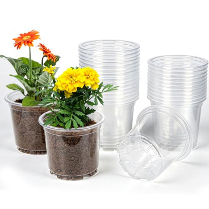 30 Pack 5 Inch Clear Nursery Pots with Drainage Holes, Clear Plant Pot for Planting, Transparent Plastic Plant Pots,Durable Seed Starting Pot for Succulents - size: 5 Inch