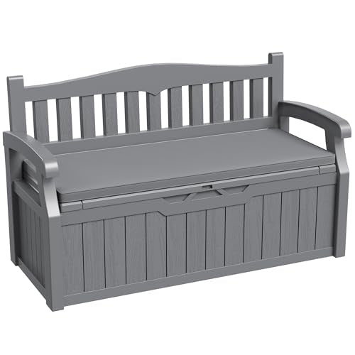 Greesum 80 Gallon Outdoor Storage Bench Deck Box, Grey - color: Grey, style: 80 Gallon with Cushion