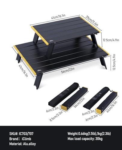 iClimb Ultralight Compact Mini Beach Picnic Folding Alu. Table with Carry Bag, Two Size (Black - S) - color: Black, size: Small