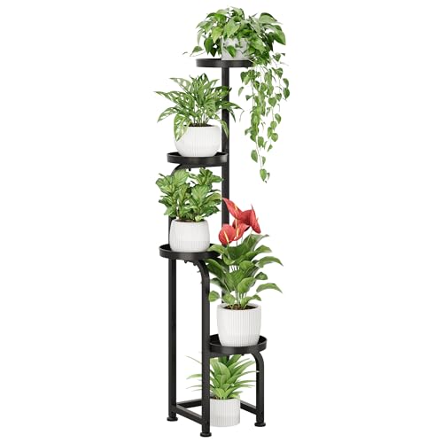 Bamworld Tall Plant Stand Indoor Outdoor Corner Metal Flower Pot Stands - color: Matte Black, style: Spiral 4Tier